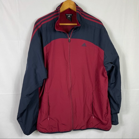 Adidas men’s full zip burgundy and blue windbreaker jacket